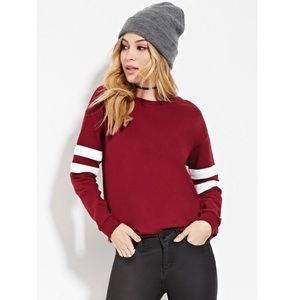 F21 burgundy varsity stripe sweater